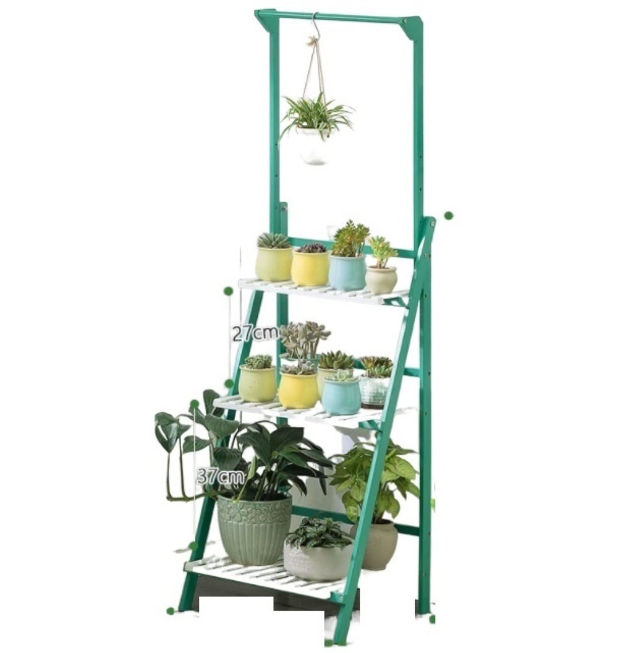 YYLMKMFC-AE Plant Stand Shelves Flower Holder 3-Tier Folding Pot Organizer Display Rack Adjustable Outdoor Shelf(Grün,40 * 50cm)