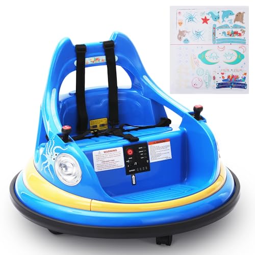 Image of [2025 Upgraded] ALPHAKIDS 12V Smart Bumper Cars for Kids Ages 1.5-6 Years Toddlers Baby,Remote Parent Control,360° Spin,LED Lights Bluetooth Music with DIY Stickers,Easy Drive Ride-On(Sky Blue)