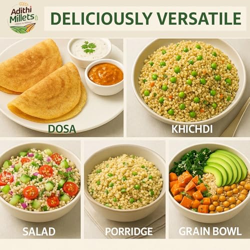 Image of Adithi Unpolished Browntop Millet Rice - Low Glycemic Index 21 make healthy Gluten-Free Choti Kangni /Andu Korralu | Fiber & Protein Rich Grains that cooks in 6-8 minutes, Net weight 900g pack of 2.
