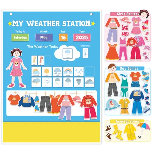 Felt Weather Calendar Chart for Kids,Weather Station- Interactive Preschool Learning Toy with...