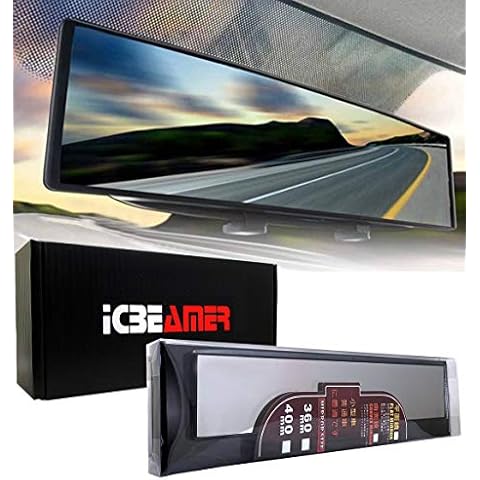 ICBEAMER 14.2" 360mm Vehicle Rear View Mirror, Panoramic Wide Angle Flat Clear Surface, 2 Interior Retractable Rubber Clips, Automotive Accessories Universal for Truck, Car, SUV, 1 Pack Cover