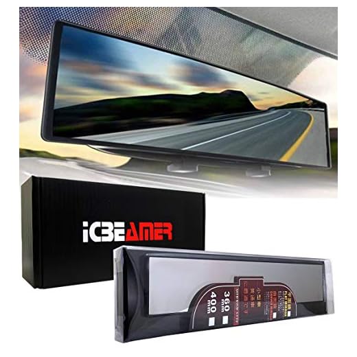 ICBEAMER Espelho retrovisor de carro de 36 cm, matiz transparente HD, superfície convexa panorâmica grande angular, 2 clipes de borracha retráteis internos, antirreflexo, acessórios automotivos