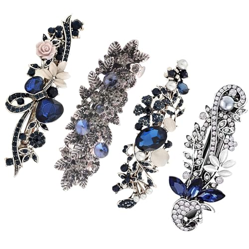 Barrette rétro fleurs strass pince cheveux vintage femme fille