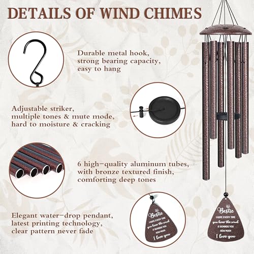 Bestie Gifts, 32" Bronze Wind Chimes, Best Friend Birthday Gifts for Women - Image 4