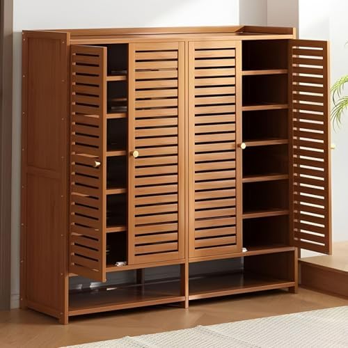 Sapateira de bambu com 8 prateleiras - Armário para sapatos com portas, organizador de sapatos de bambu independente