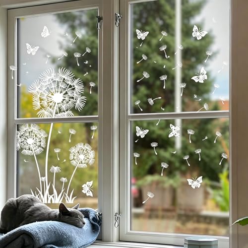 Vinilos Para Ventanas Para Ventana con Flor de Diente de León Blanco Vinilos Para Pared Vinilo Para Ventanas Adecuado Para Sala de Estar Dormitorio Baño