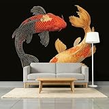 Elegante carta da parati fotografica, 300 x 210 cm, Yin-Yang Koi, per soggiorno, camera da letto, hotel, divano, TV, sfondo decorativo