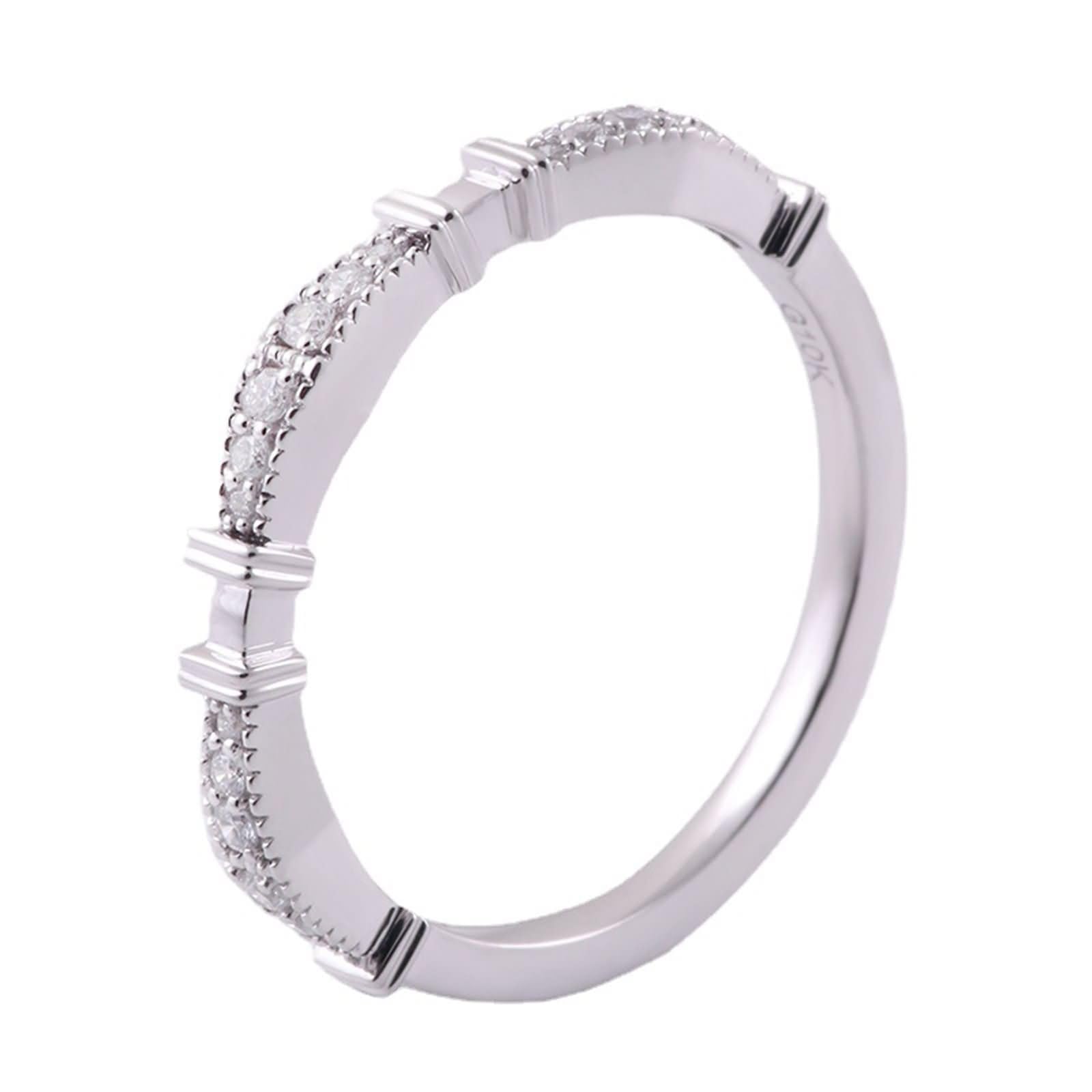 Anillos de mejor amiga, anillos de novia redondos con moissanita de oro blanco de 9 quilates para mujer