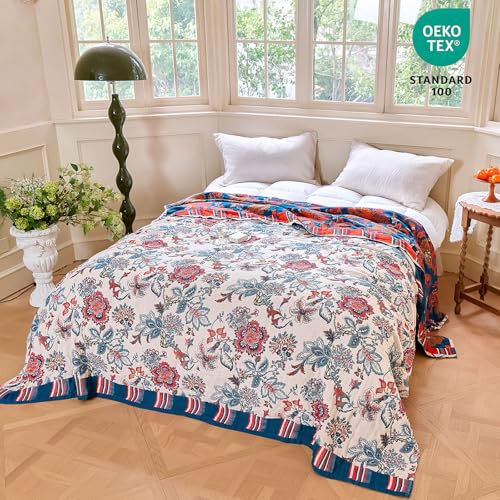 Image of MSGKV Boho Throw Blanket 90 inchx108 inch Fall Cotton Floral Blanket for King