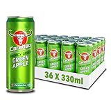 Carabao Energy Drink Green Apple, 36 x 330ml Cans Case, Low Calorie, Lower Sugar, Fizzy Fruit Flavour, Vegan, Gluten Free Drink. B Vitamins, Taurine, Caffeine with Zero Crash, Bulk Crates, Multipack