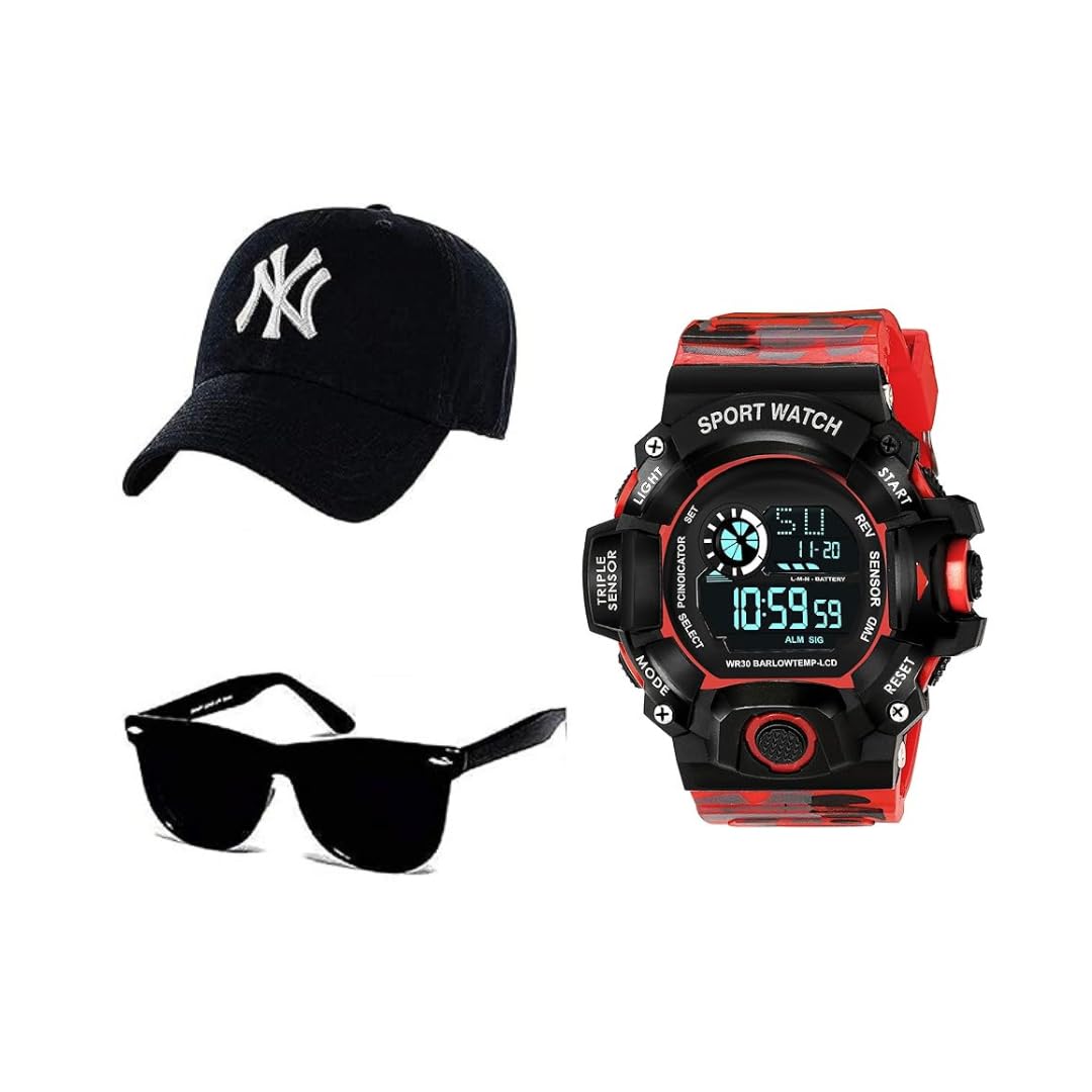 UNEQUETREND Digital Sports Watch, Multi-Functional Watch for Boys & Men with Cap and Goggle, Combo Pack of 3-WCS-2637- RED (B09SL2XJR8) Amazon Price History, Amazon Price Tracker