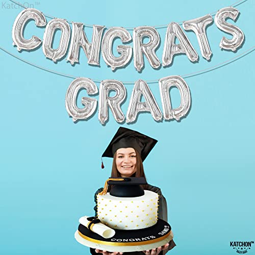 Image of Graduation Decorations 2026 | Congrats Grad Balloons - 16 Inch | Silver Congrats Grad Banner | Congratulations Banner For 2026 Graduation Decorations | Silver Graduation Balloons, KatchOn