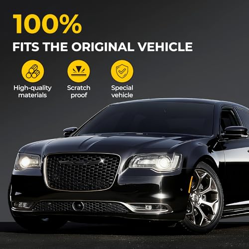 Image of Black Front Bumper Grille Emblem Cover Compatible with Chrysler 300 300C 2015+ Overlay Rear Badge Emblem Cover Trim Kit Exterior Accessories
