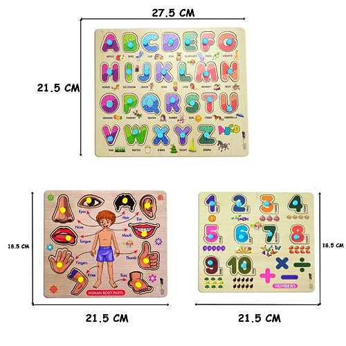 Image of Lefan Colorful Wooden Puzzle Toy For Kids Jigsaw Puzzles For Adults Baby Learning Educational Toys Board Game (Abcd + Body Parts + Number)