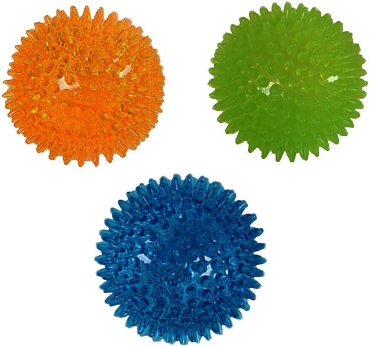 3Pack 6.5cm Squeaky Dog Toys Spikey Dog Balls Cleans Teeth for