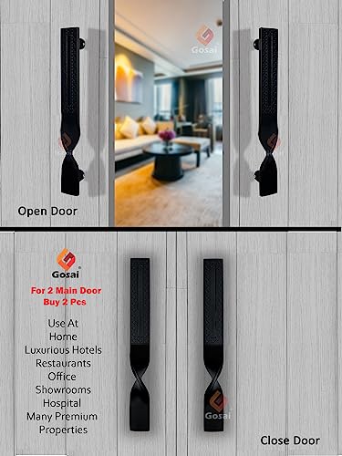 Image of GOSAI Tiwst Main Door Handle /Glass Door Handle /Pull Handles |Push Handles for All The Doors of House|Office|Facotry|Hospital (Matt Black Handle, 12 inch) Pack of 1 pcs