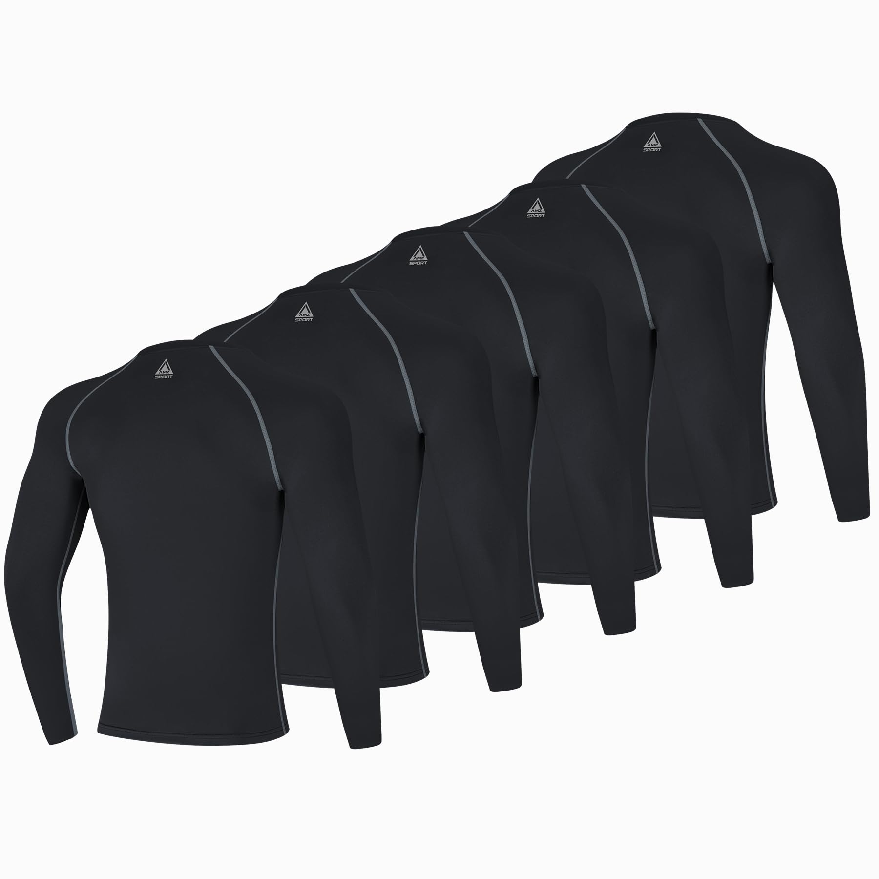 AMZSPORT Maglia Compressione Uomo Confezione da 3 Maglia Termica Manica Lunga Maglietta Palestra Compression Shirt Ciclismo Running Sportiva