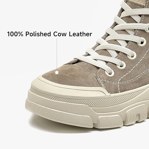 BEAU TODAY Women’s Flat Sneakers, Retro Comfortable Lace-up Fashion Sneakers for Women, Buckle Decoration Casual Leather Walking Shoes4