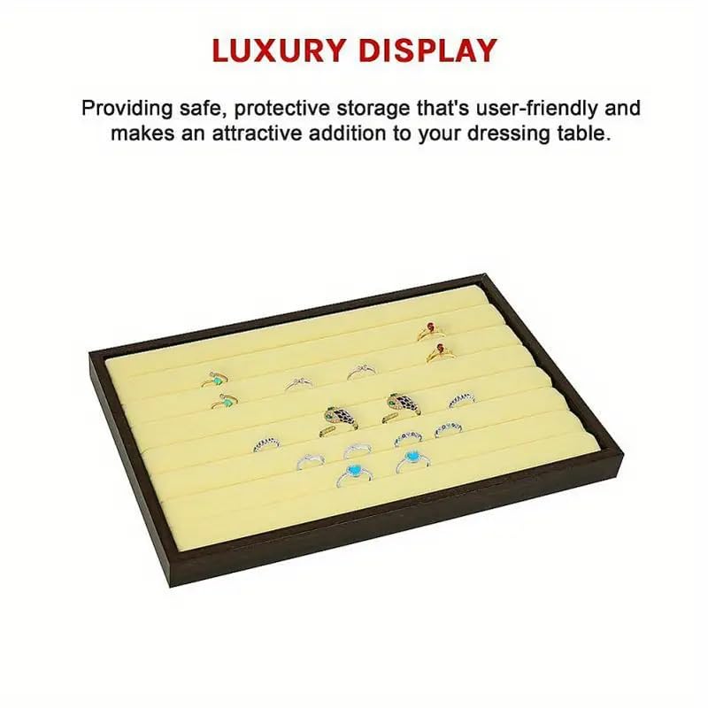 Image of Velvet Jewellry Drawer Organizer Stackable Tray (Wood, Wooden Ring Cream)