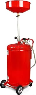 XtremepowerUS 20 Gallon Portable Waste Oil Drain Tank - Air Operated, Adjustable 45-72.5" Height, Wheeled Red