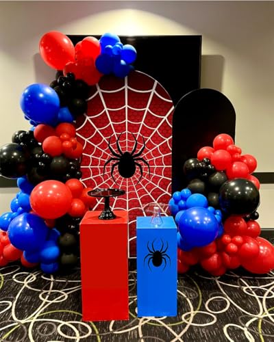 Image of Spider Balloon Arch Garland Kit - 151Pcs Spider Theme Birthday Decorations Royal Blue Black Red Silver Spider Arch Kit for Man Baby Shower Super Spider Hero Theme Boys Kids Party Decorations