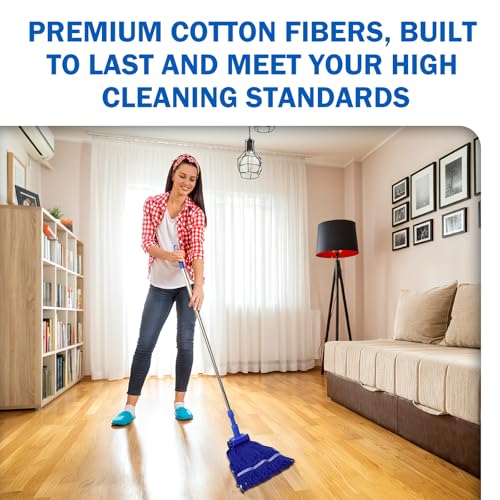 Image of 4 Pack Commercial Mop Heads, Looped-End String Wet Mop Replacement, Heavy Duty Mops, Industrial Mop for Floor Cleaning, Home, Kitchen, Office (2 Blue /2 Yellow)