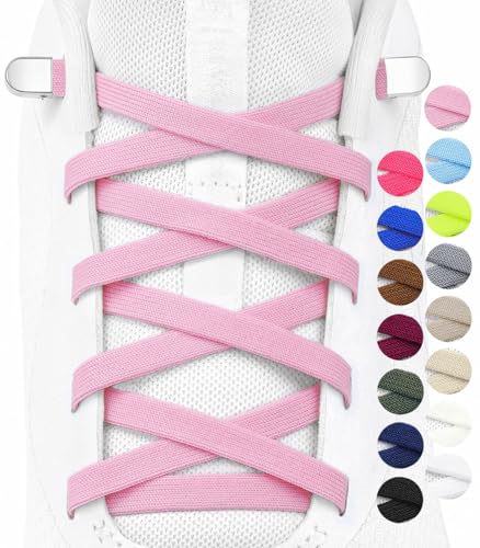Stepace 2 Paires de Lacets Élastiques Plats sans Noeud, 6mm Lacet Autobloquant avec Boucle Métal pour Enfants, Adultes, Sneakers et Chaussures de Basket...