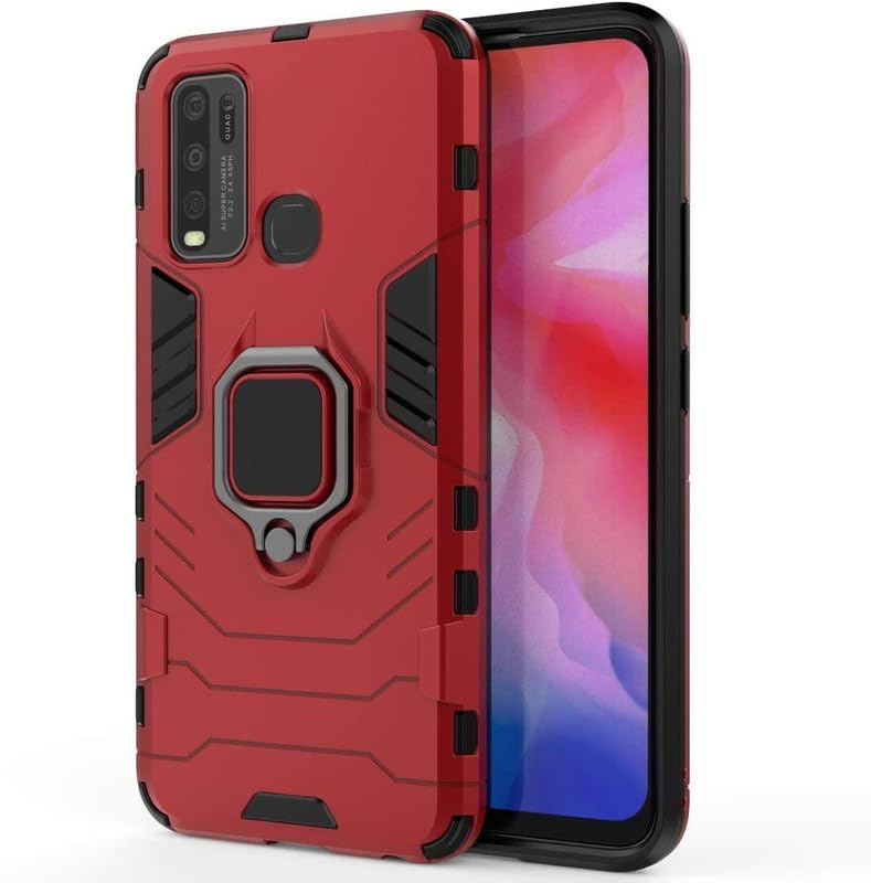 Image of OneLike 360 Shockproof Slim Drop Full Body Protection Robot Ring Phone Back Cover for vivo 1938 / vivo Y30 - Red