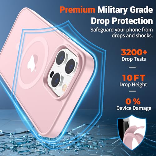 Image of SUPFINE Magnetic for iPhone 14 Pro Max Case with Screen Protector (Compatible with MagSafe) (Military Grade Drop Protection) Translucent Matte Shockproof Phone Cover,Light Pink