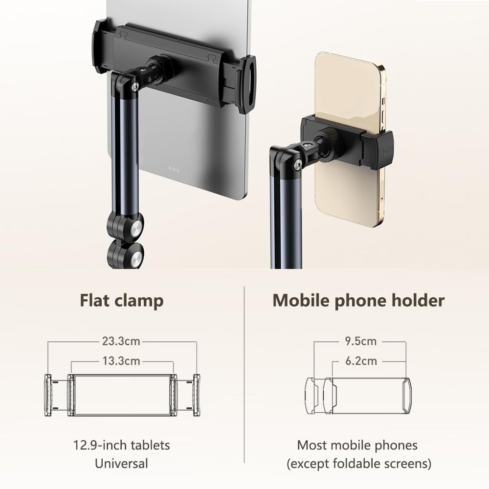 Soporte de Suelo para Tableta con Base de Doble Peso, Giratorio 360 Grados, de Metal, con Brazo Largo Flexible para la mayoría de teléfonos móviles y tabletas (4-13 Pulgadas)
