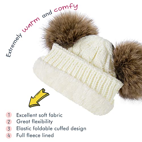 Image of Simplicity Warm Kids Boys Girls Winter Hat with Pompom Ears Elastic Knitted Toddler Beanie Hats for Girls Boys