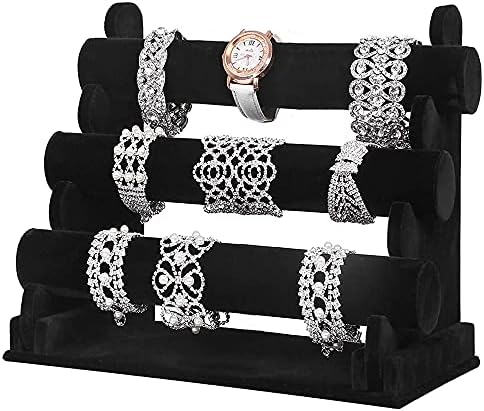 WANTOUTH 3 Tier Bracelet Holder Velvet Bracelet Bangle Stand Black Velvet Jewelry Organizer Stand and Display Detachable Bangle Display for Wrist Watch, Bangles and Bracelet Home Organization & Show