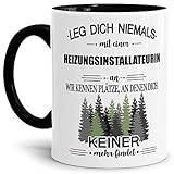 Tassendruck Berufe-Tasse Leg Dich Niemals mit Einer Heizungsinstallateurin an - Geschenk-Idee/Büro/Job/Arbeit/Witzig/Lustig/Innen & Henkel Schwarz