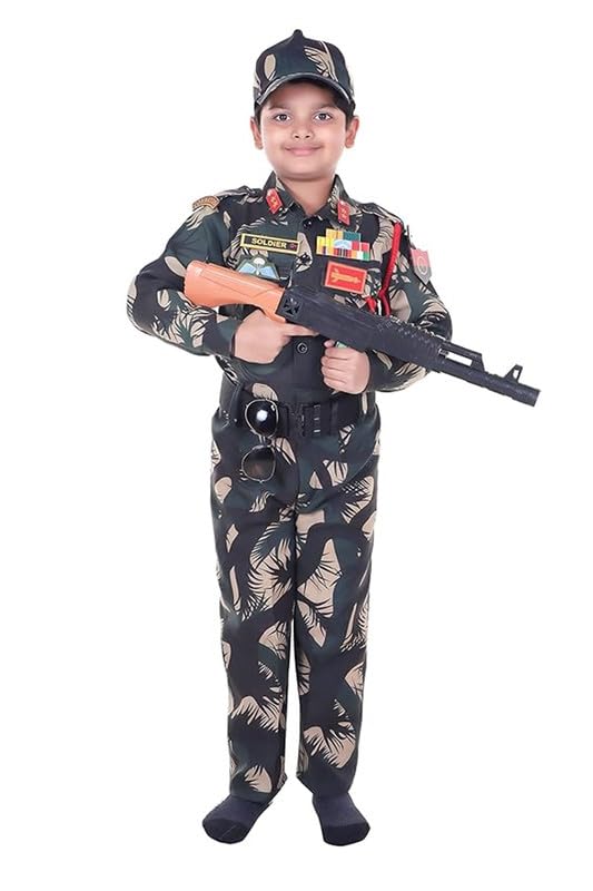 Image of Army Dress for Kids | Indian Military Soldier Fancy Dress Costume | Polyester Fabric | Army Uniform for Boys & Girls | School Fancy Dress, Role Play, Independence Day & Republic Day