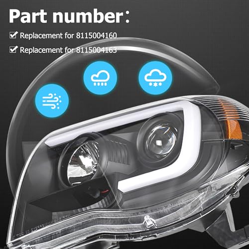 atvwrlod Left and Right Side Headlight Assembly Replacement for Tacoma Black 2005-2011 Driver and Passenger Side Headlight Replacement for 8115004160 8115004163 by atvwrlod - Used condition - Image 3