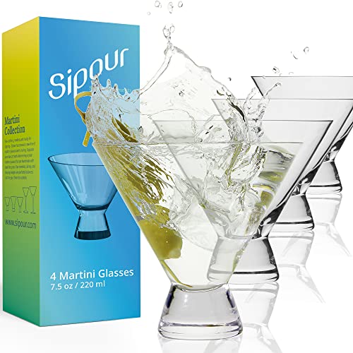 Verre à Acaule Martini - Lot de 4 Verres à Cocktail - Verres en Cristal Élégants, Soufflés à la Main, Capacité 22cl - Idéal pour des Soirées Chics et pour Siroter Toutes Sortes de Cocktails Cover