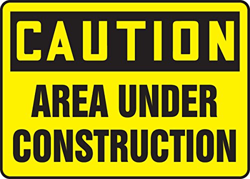 Panneau Caution Area Under Construction en plastique jaune 25x35cm pour chantier