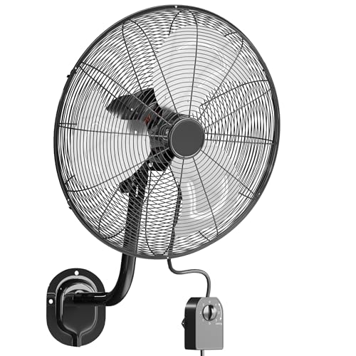 Uthfy 20 Inch High Velocity Wall Mount Fan, 7200CFM Outdoor Industrial Fan with Wired Remote, 6 FT Cord, 3 Speeds, Heavy Duty Oscillating Fan for Indoor, Garage, Patio, Workshop Use, Black