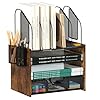 4 Tier Wood Desk Organizer with Drawer Desk Accessories Organizer and Paper Organizer Tray Paper Organizer for Desk Vertical File Holder and 2PCS Pencil Holders
