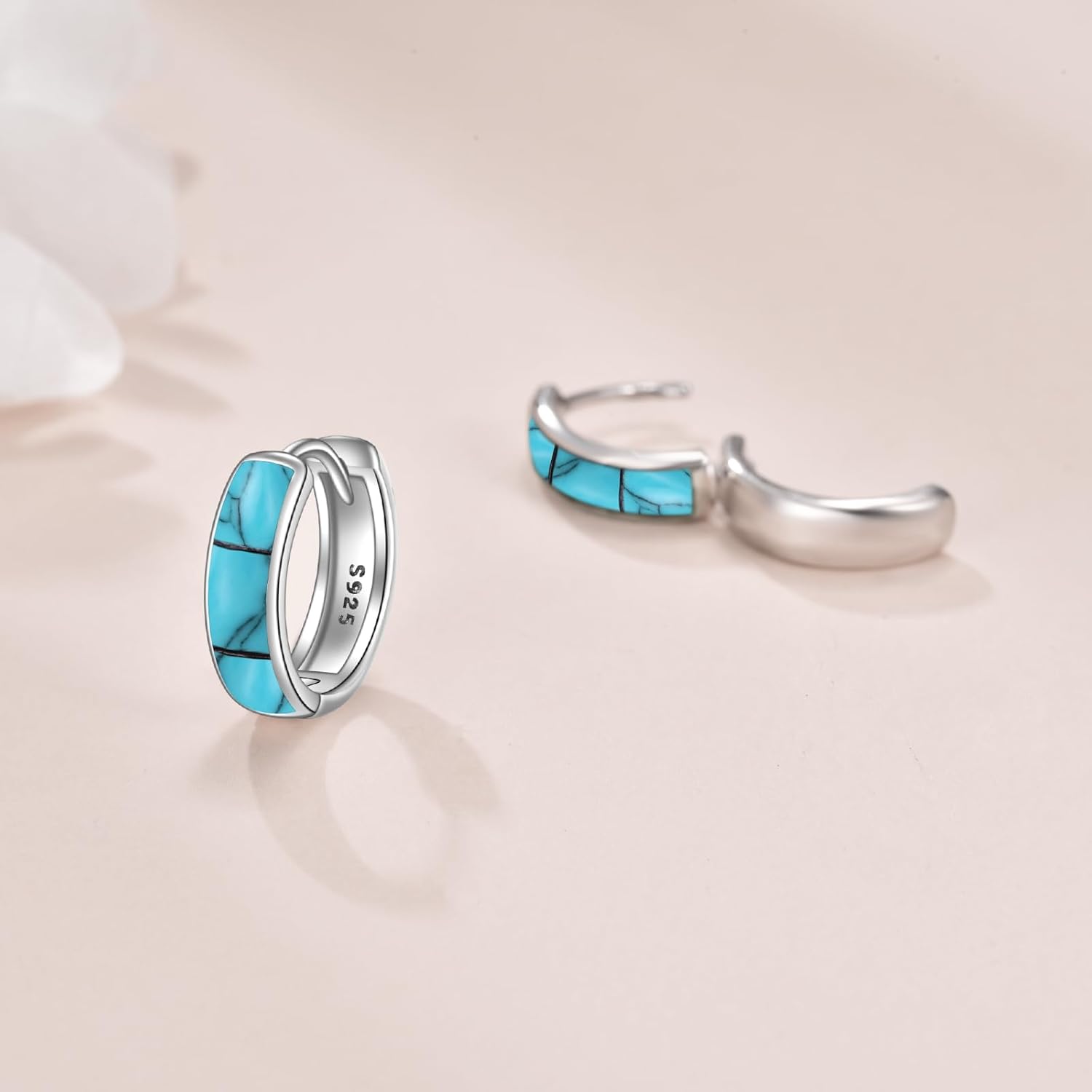 Turquoise/Opal/Black/White/Abalone Shell Earring Sterling Silver Celtic Hoop Earring for Women