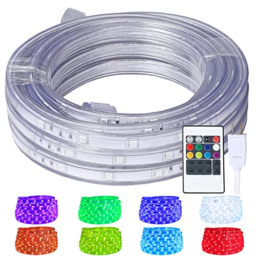 Areful 33ft LED Rope Lights, Color Changing Strip Lights with Remote, Flat Light Rope, Flexible Connectable and Dimmable, Waterproof for Indoor/Outdoor Use, 8 Colors and 6 Modes