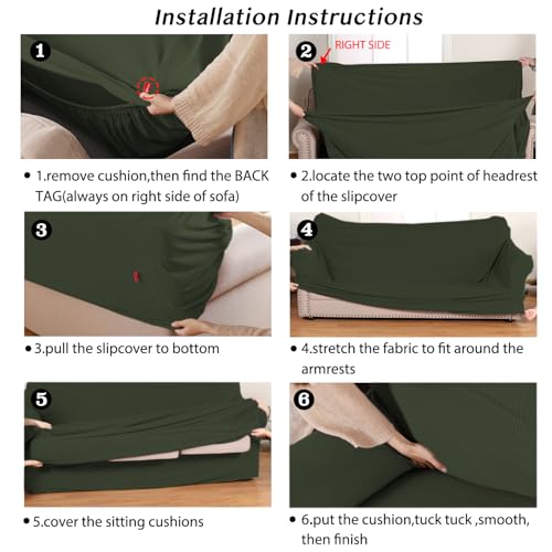 Image of Turquoize Stretch Sofa Slipcover 2 Pieces Sofa Cover Couch Cover for 3 Cushion Couch Washable Furniture Protector Covers with Elastic Bottom Feature Thick Jacquard Fabric (Sofa, Olive)