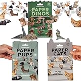 150pcs Paper Pups & Cats Origami Kit – DIY Dogs, Cats & Dinos Paper Models, Tiny Desk Pets to Fold Your Own Animals, Fun Craft Set for Adults