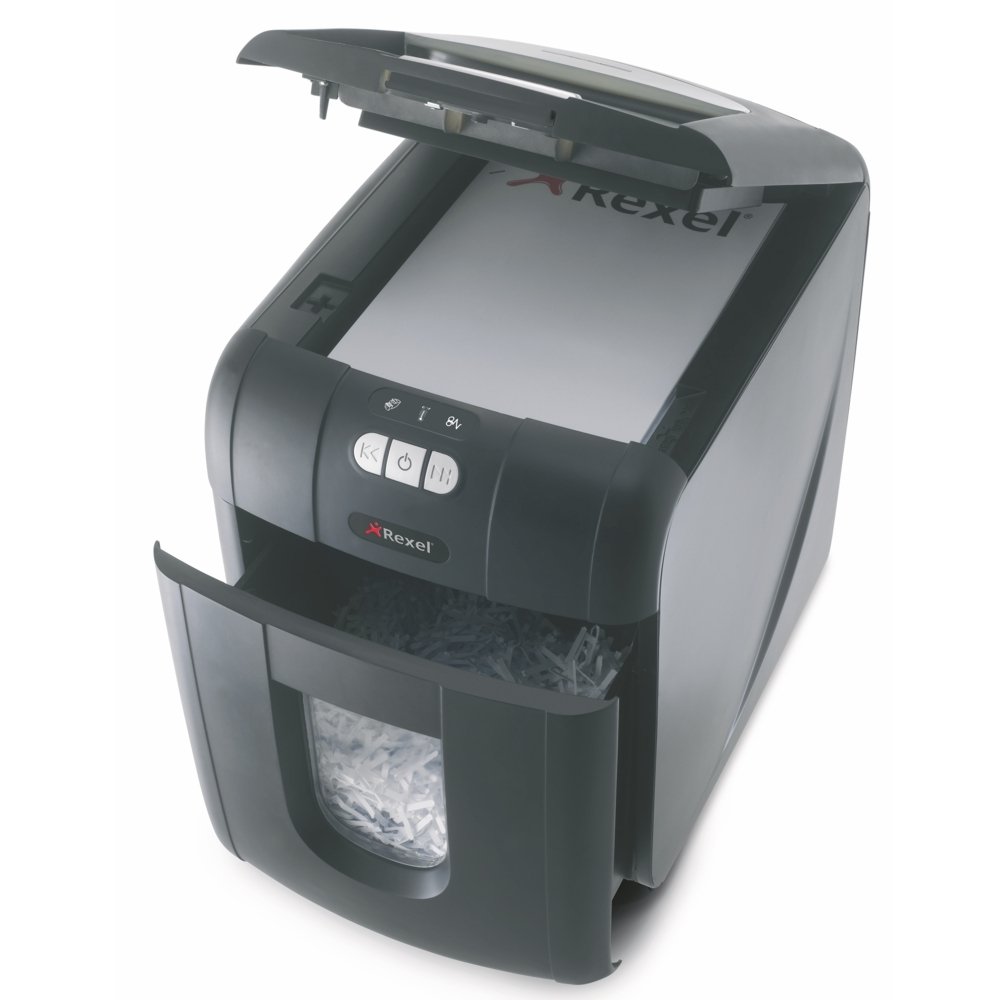 Rexel Auto+ 100X Distruggidocumenti con Alimentazione Automatica, Taglio a Frammenti, 100 Fogli, Nero, 150