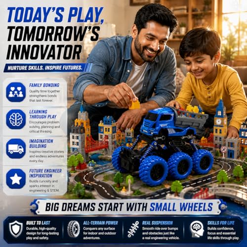 Image of Die Cast Monster Truck Toy for Kids | Heavy Duty Vehicle with Big Wheels | Strong Metal and ABS Plastics Build | Action Packed Push Play Truck | Gift Choice Blue Colour