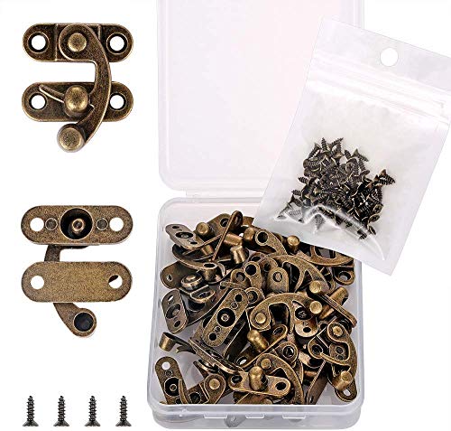 Pgmj 20 Pieces Jewelry Box Hardware Thickened Solid Bronze Tone Antique Right Latch Hook Hasp Horn Lock Wood Jewelry Box Latch Hook Clasp And 80 Replacement Screws (Right Latch Buckle) #TOP1