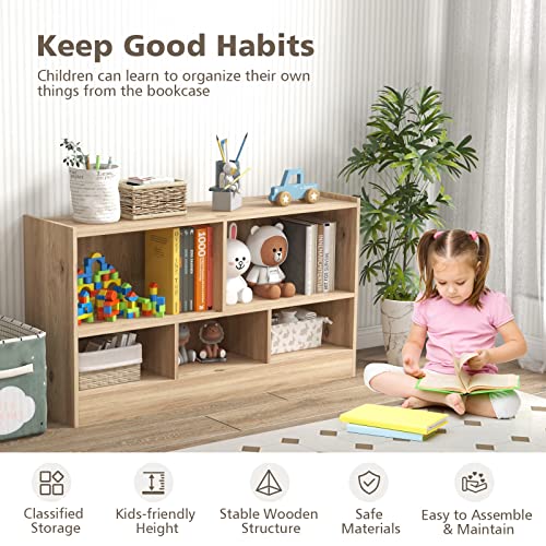 Ifanny Toy Storage Organizer, 2-Tier Kids Bookshelf, 5 Cube Kids' Bookcases, Cabinets & Shelves, Wooden Children’s Bookcase, Small Book Shelf For Kids Room, Playroom, Classroom, Nursery (Natural) #TOP4