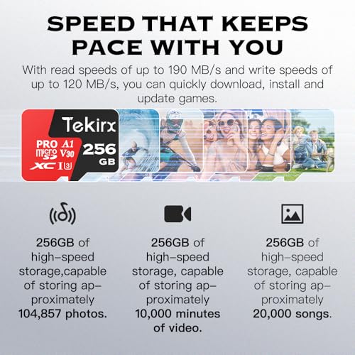 Image of 256GB Micro SD Memory Cards, SD Card,UHD Video for GoPro,Action Camera,4K Camera Pro,Smartphone,MicroSDXC Memory Card UHS-I U3 A1 V30