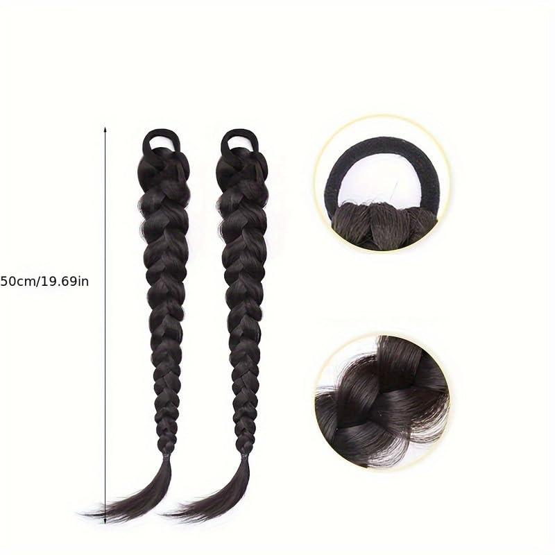 Image of 24 Inch Heat Resistant Clip-In Synthetic Straight Ponytail Hair Extension - Braided Style with Elastic Tie (Style 7)