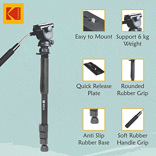 Image of Kodak M524 Monopod Suitable for Both Video & DSLR Cameras & H3100 Photo & Video Head, Black